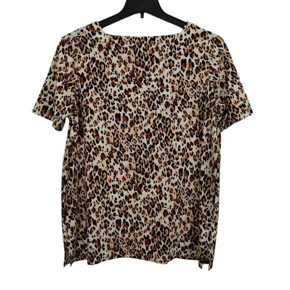 Chico's Leopard Print Tunic Top Sz Petite Large Short Sleeve Square Neck Pockets - Picture 7 of 8